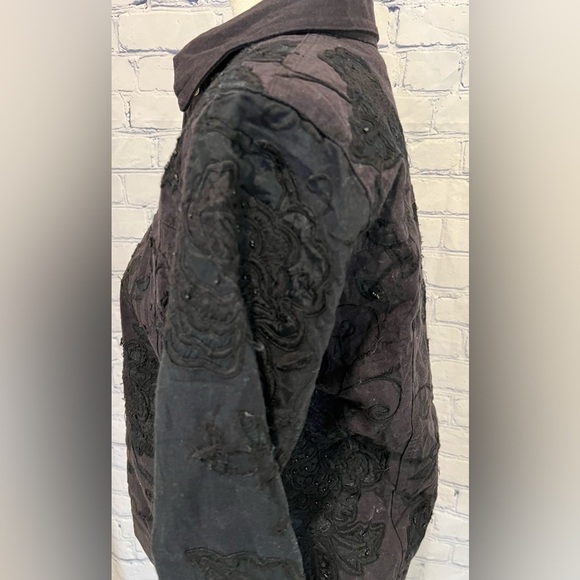 Laura Ashley Black Jean Denim Beaded Embroidered Jacket Cotton Size PM - Picture 4 of 8